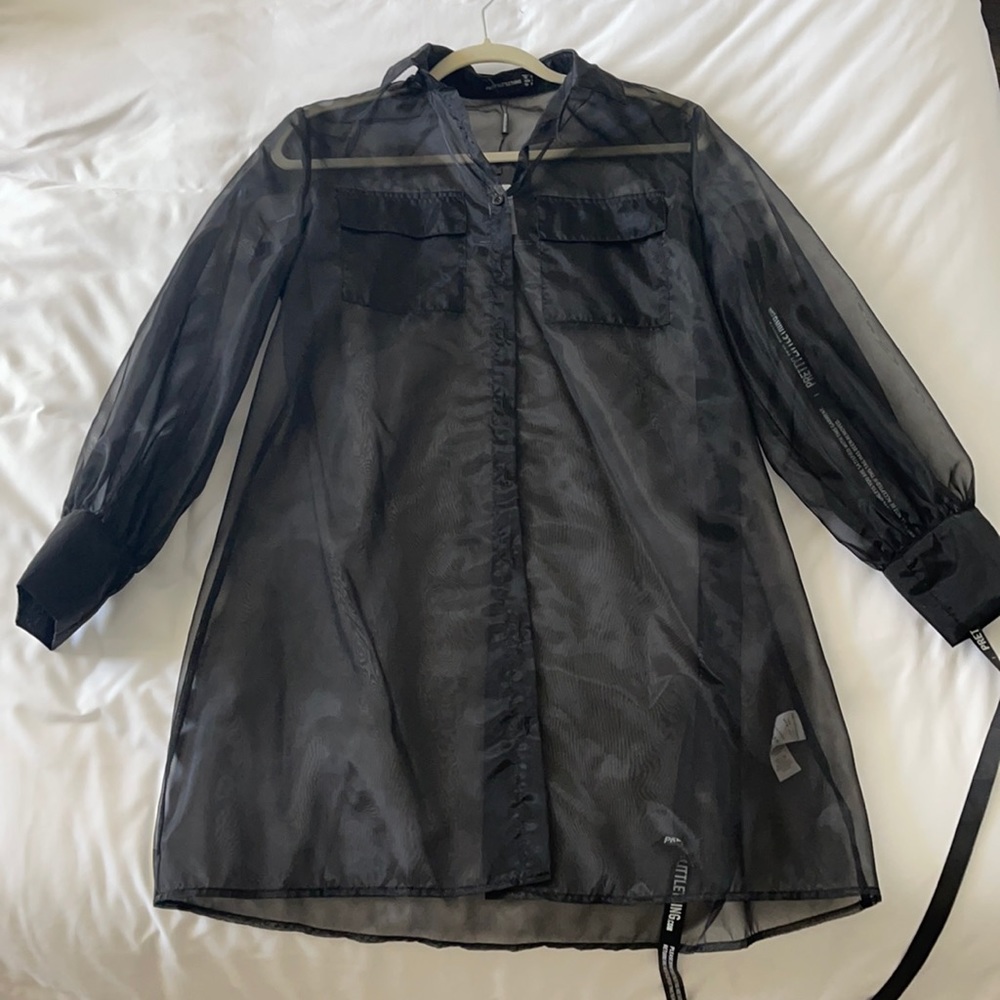 NWT Black Sheer pretty little thing button up longsleeve dress